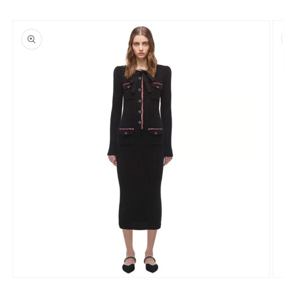 Self-Portrait Black Lurex Contrast Trim Midi Dress Dress - Picture 1 of 1